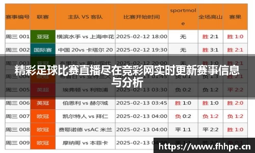 精彩足球比赛直播尽在竞彩网实时更新赛事信息与分析